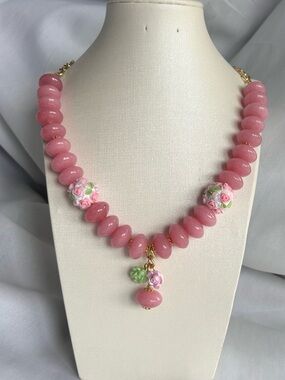 Pink Floral Bead Necklace - Elegant Women’s Jewelry